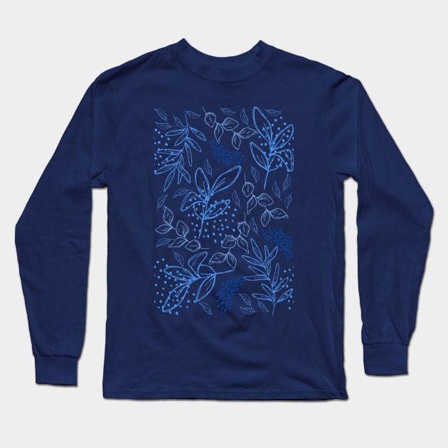 Light Blue leaves pattern Long Sleeve T-Shirt by PedaDesign